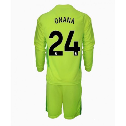 Fotballdrakt Barn Manchester United Andre Onana #24 Keeper Bortedraktsett 2024-25 Langermet (+ Korte bukser)